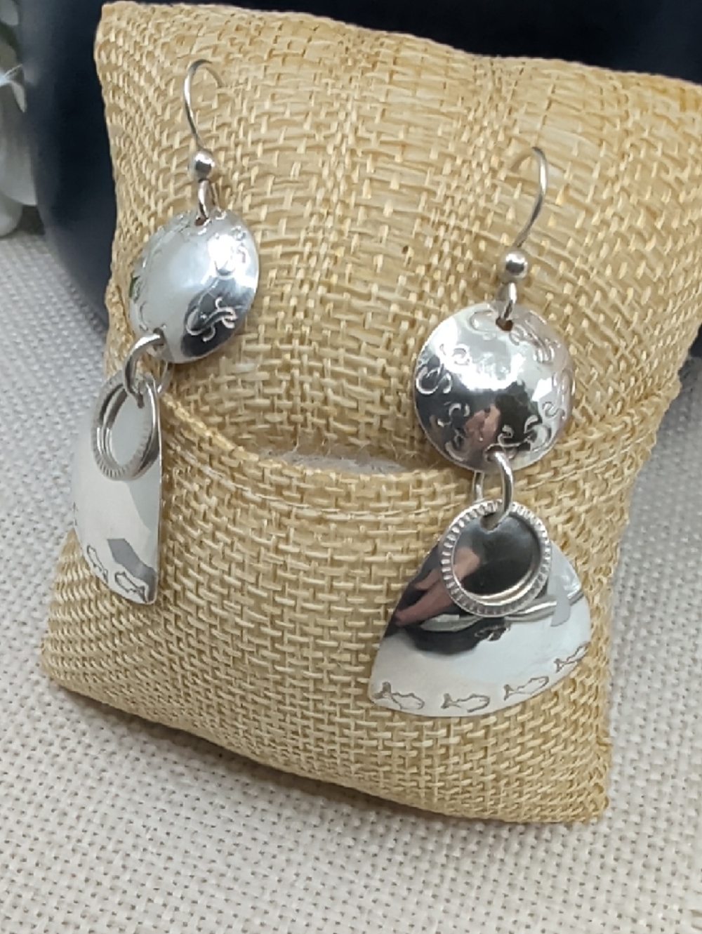 Sterling Silver 925 Fish Drop Earrings Florida Keys Artisan BJH Vintage 1990s - Picture 6 of 17